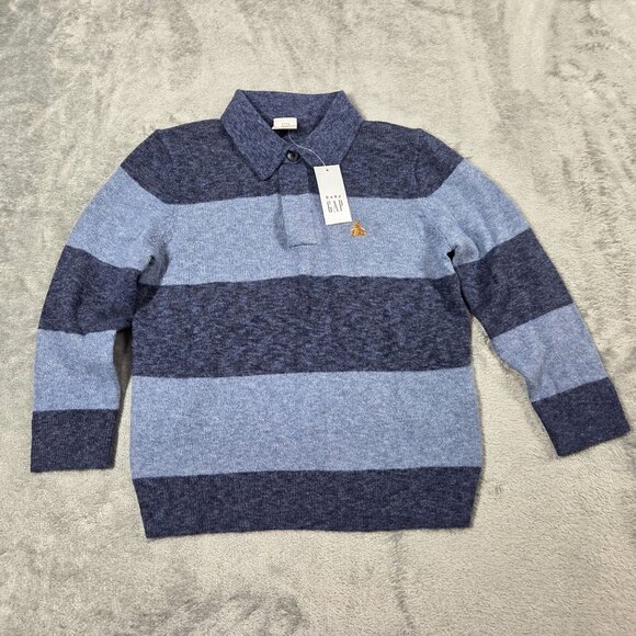 Gap Sweater Boys 4 Cashsoft Polo Blue Rugby Stripe Preppy Pullover NEW - Picture 1 of 9